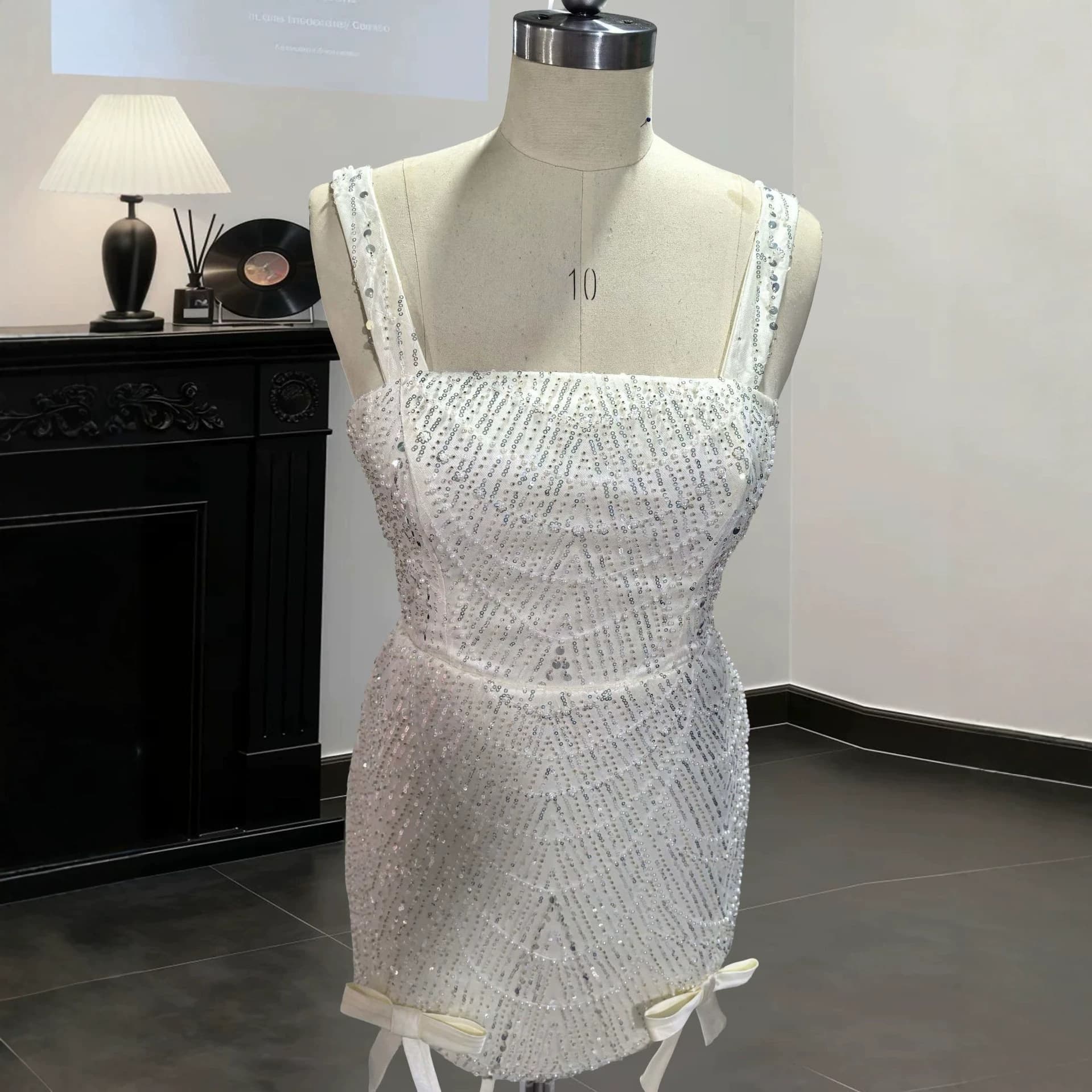 Aliexpress Cross-Border European and American Fashion Women's Party Dress 2026 New Style Spaghetti Strap Rhinestone Prom Dress Short Style