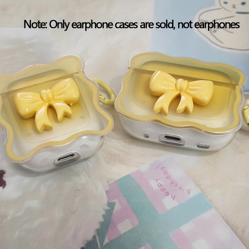 3D Yellow Bow Case for AirPods 2nd Gen Bluetooth Headphones Protective Cover Pro2 Earphone Case Ins