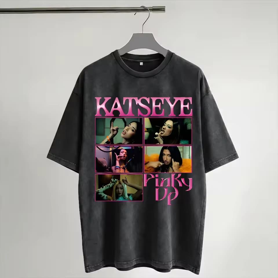 Katseye PINKY UP kpop T Shirts Hip Hop Washed Short Sleeve