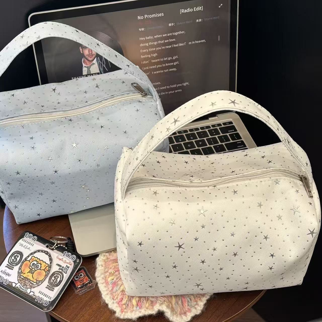 Star polka dot fashion cosmetic bag, portable, large capacity, travel skin care product, exquisite toiletry storage bag