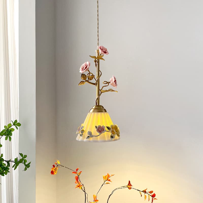 French Vintage Wall Lamp Dining Room Lamp Retro Countryside Bedroom Bedside Lamp Bar Pendant Light Rose Flower