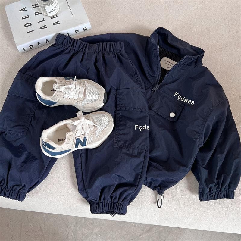 2024 Kids Clothing Children's Set Autumn Boys Girls Half-Zip Windbreaker Boys Girls Baby Cargo Sportswear Two-Piece Set Trendy