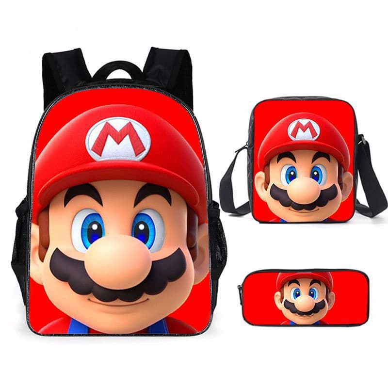 Amazon New Mario Cartoon Backpack for Primary and Secondary School Students Three-piece Schoolbag Backpack Shoulder Bag Pencil Bag