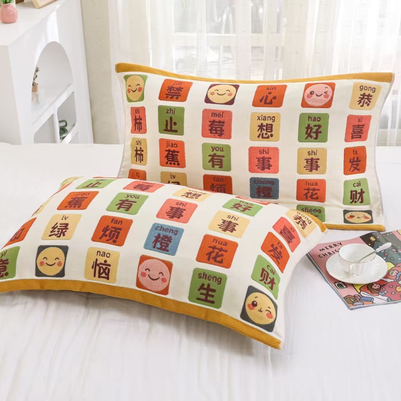Eight-Layer Red Cotton Gauze Pillowcase, Household Pillow Cover Wholesale 52X78 Cartoon Wedding Thick Special
