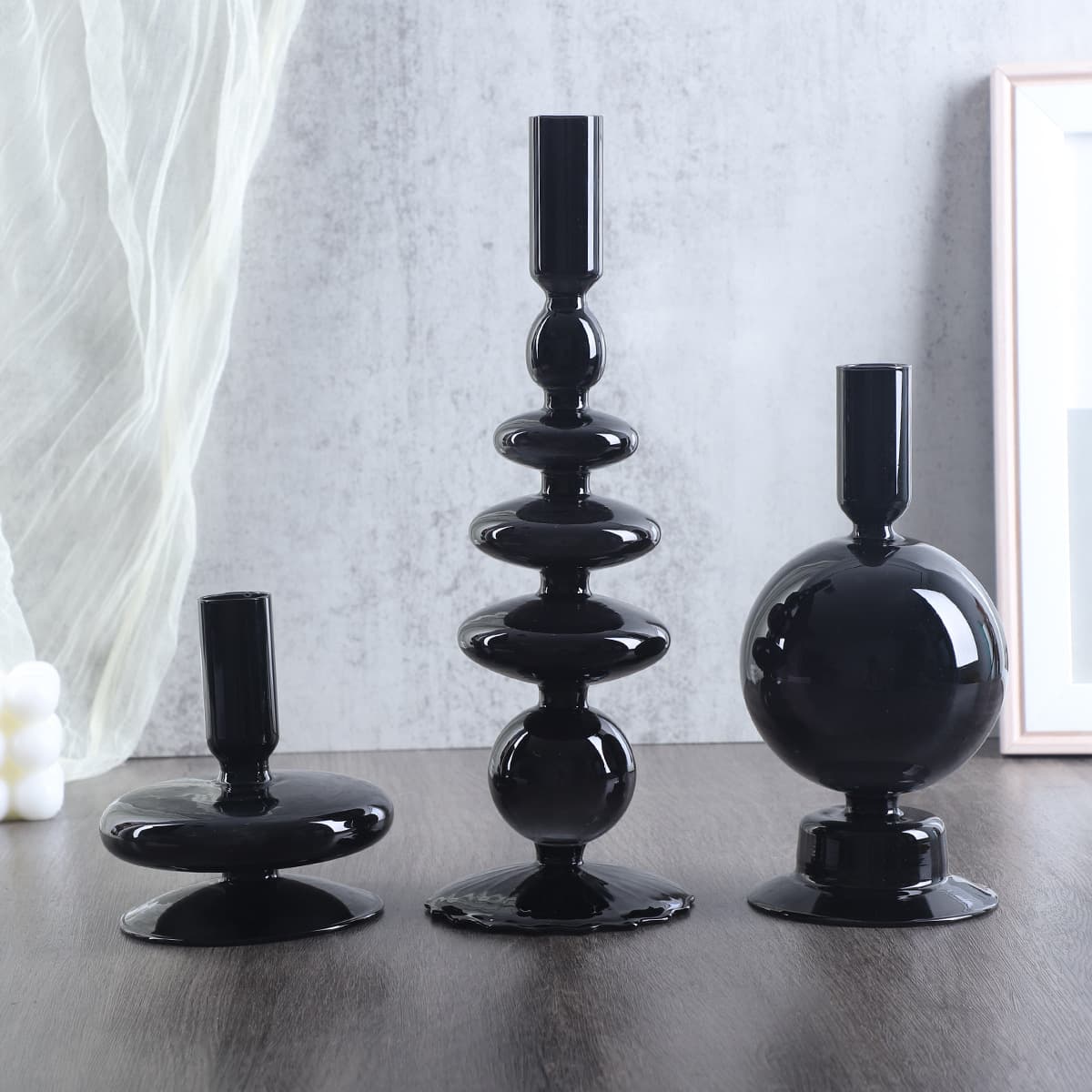 Simple Vintage French Mid-Century Glass Candle Holder Three-Piece Set Tabletop Decorative Glass Candle Holder