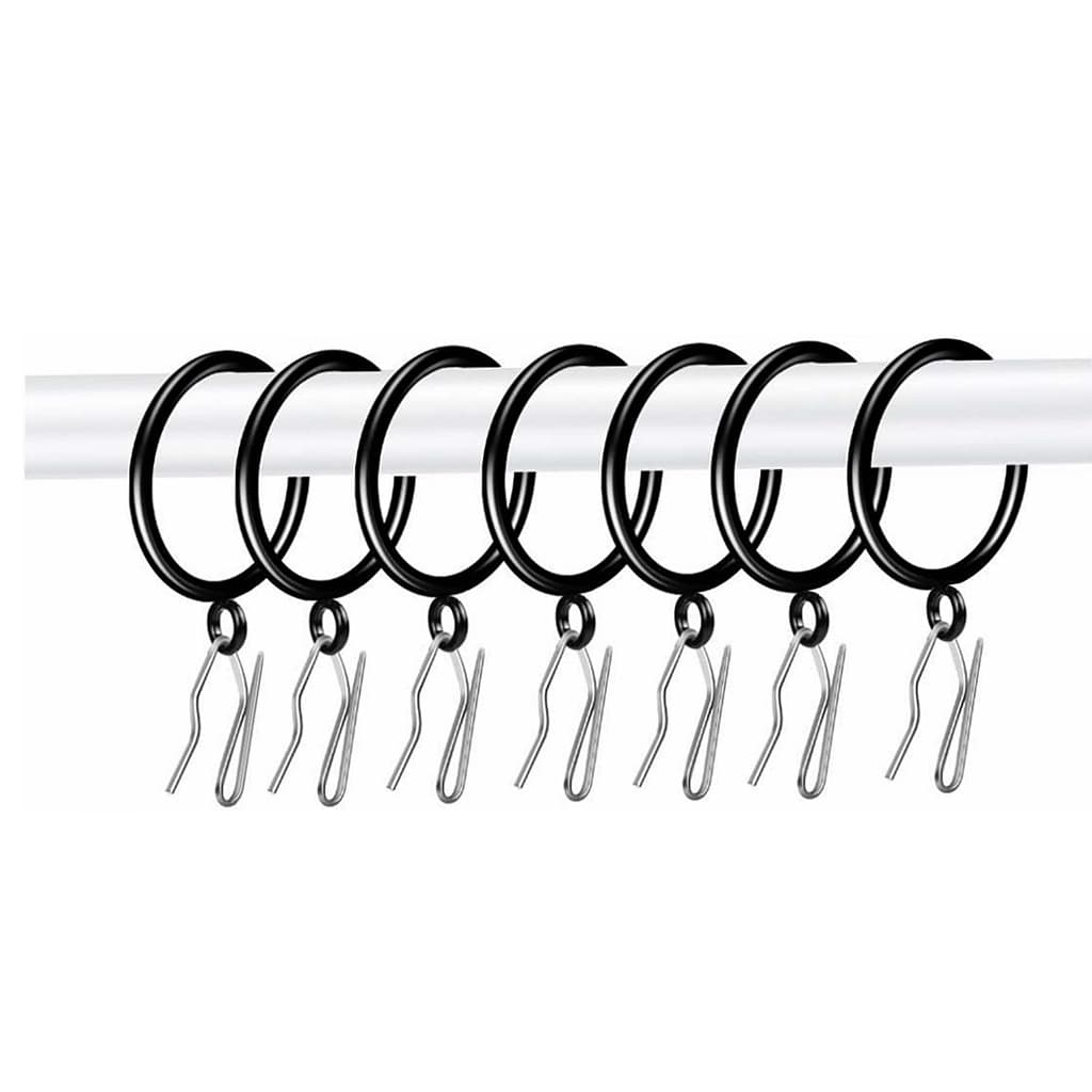 Cross-border hook and ring set, metal curtain rings with ear loops, black nickel-plated Roman rings.
