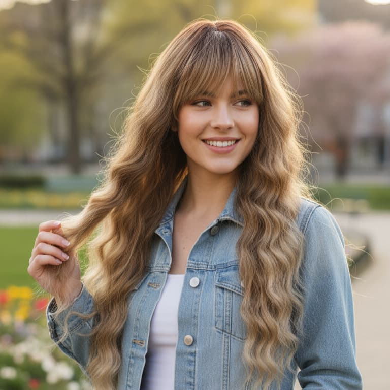 Cross-Border European and American Wig for Women with Long Curly Hair, Big Waves, Champagne Color Wig Temu Hot-Selling Style with Bangs and Long Curly Hair