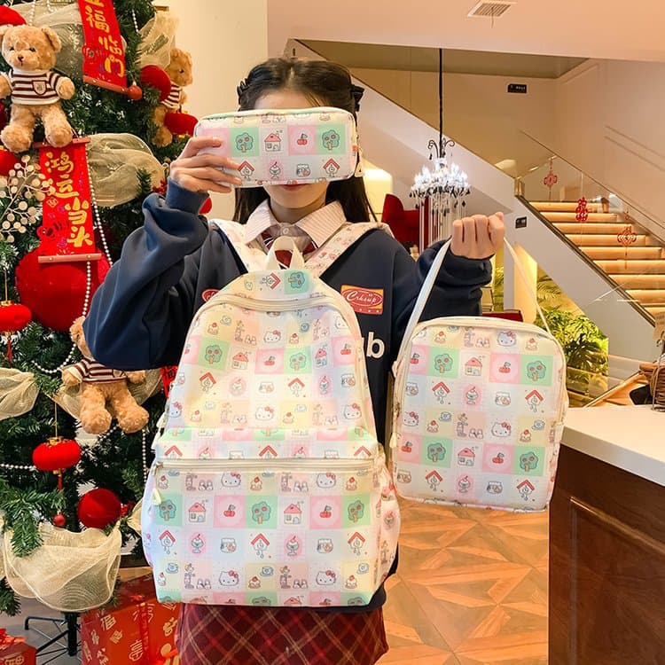 School bag junior high school girl three-piece set cute large capacity high school student primary school student second to sixth grade backpack backpack