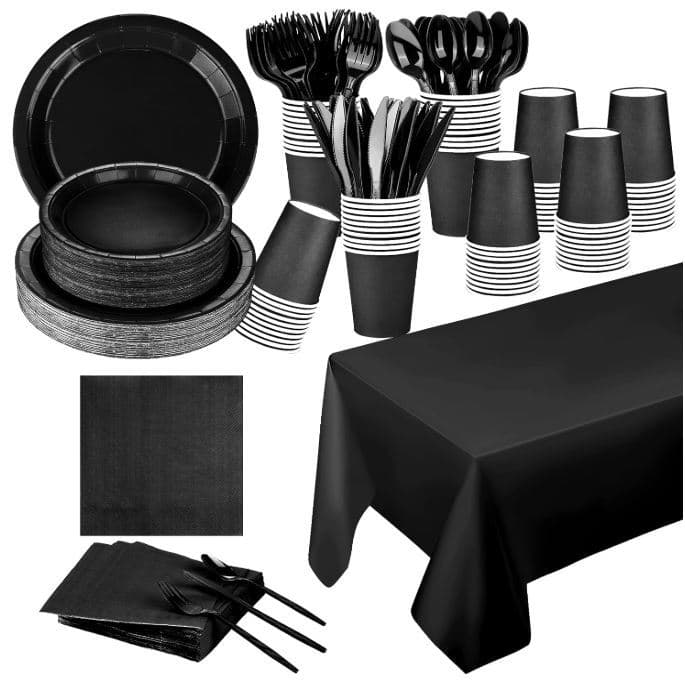 New Factory Direct Solid Color Series Themed Party Tableware Set Including Paper Cups, Napkins, Tablecloth, and Disposable Plates