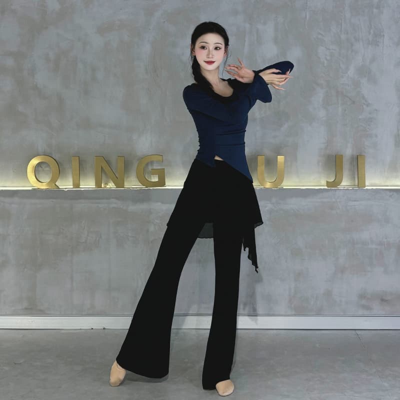 Dance Pants Flared Leg Pants Hip Cover Skirt Overlay Two-in-One Pants Classical Dance Practice Wear Body Shaping Pants for Women