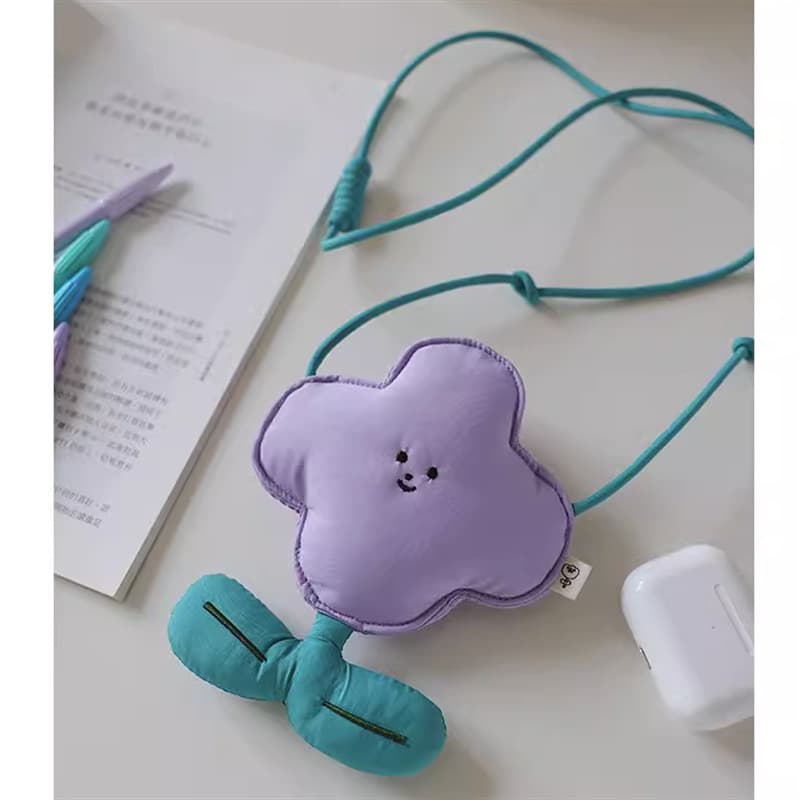 Cute Cotton-Filled Flower-Shaped Earphone Case, Crossbody Flower Lipstick Bluetooth Earphone Bag, AirPods Protective Case