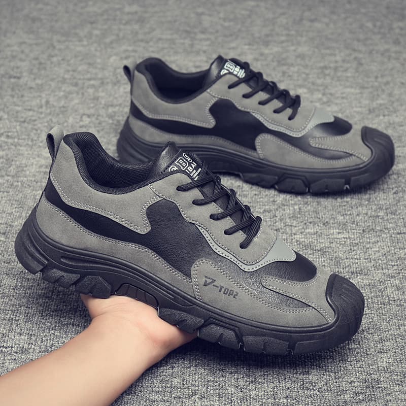Winter Fleece-Lined Safety Shoes Fashion Work Boots Cotton-Padded Warm Hiking Shoes Soft Sole Commuter Work Shoes for Men Cross-Border