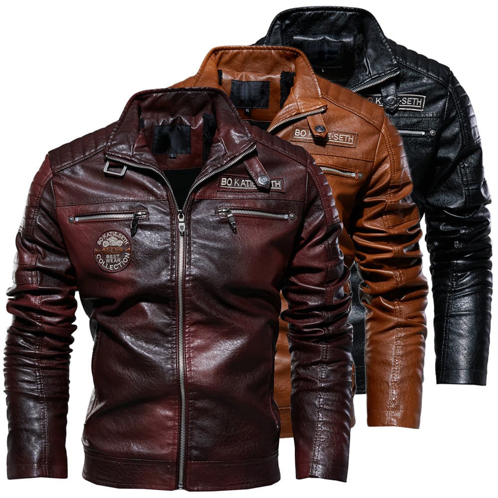 Cross-border Men's Leather Jacket 2022 New Men's PU Leather Jacket European and American Motorcycle Jacket Plus Velvet Lined Leather Jacket for Men