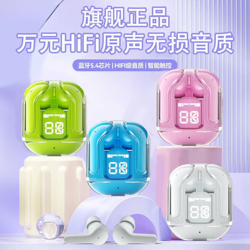 Transparent Bluetooth Earphones High Sound Quality Ultra-Long Battery Life Comfortable Fit Dual-Ear Stereo Headphones