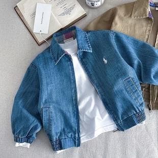 Kids Jacket Spring Autumn 2026 New Boys Solid Color Cardigan Top Trendy Brand Baby Denim Jacket Girls Fashion