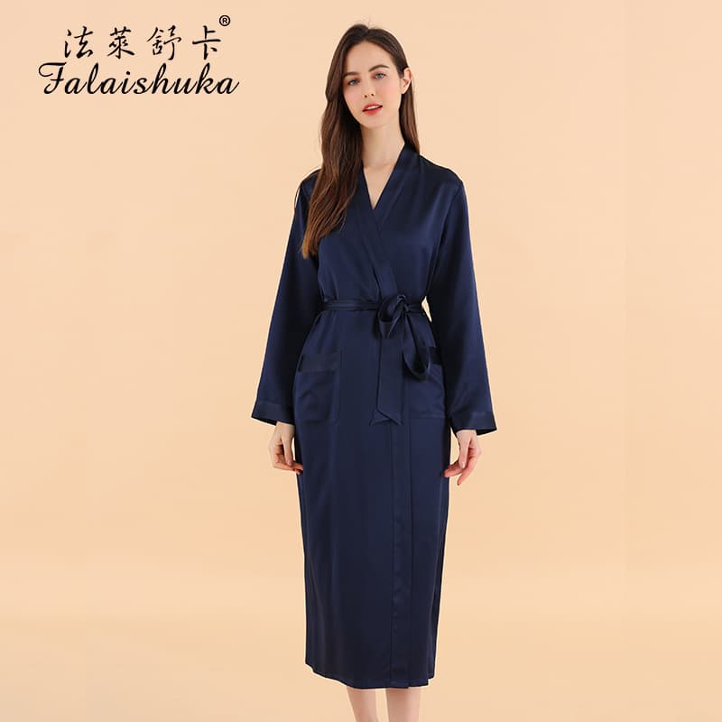 25 MMI Heavy Silk Nightgown Women's Autumn Silk Long 100% Mulberry Silk Pajamas Bathrobe S5708
