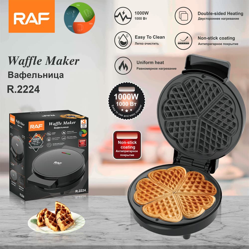 RAF European Standard Household Automatic Sandwich Maker, Heated Toast Double-Sided Breakfast Machine, Multifunctional Heart-Shaped Waffle Maker