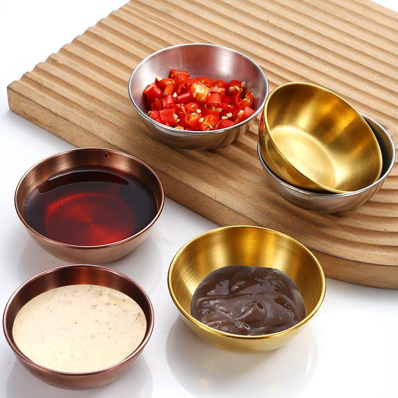 Cross-border Stainless Steel Round Small Dish Gold Condiment Dish Home Use Soy Sauce and Rice Vinegar Dish Japanese Creative Dipping Dish