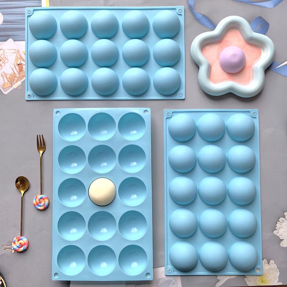 15-Cavity Large Half-Round Lightweight Silicone Cake Mold 3D Bread Baking Pan Mousse French Dessert Mold Kitchen Baking