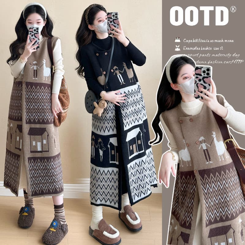 2025 Autumn/Winter New Korean Style Fashion 2-Piece Maternity Knitted Dress