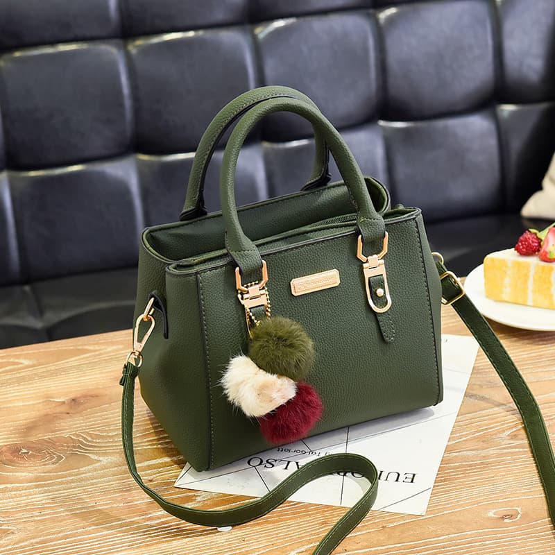 Women's Bag European and American New Fashion Style Single-Shoulder Small Bag Double-Layer Large Capacity Pom-Pom Handbag Crossbody Bag for Women Red