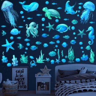 Amazon Best-Selling Glow-in-the-Dark Cartoon Ocean World Marine Fluorescent Stickers, Self-Adhesive Wall Decals for Kids' Room and Bedroom Decor