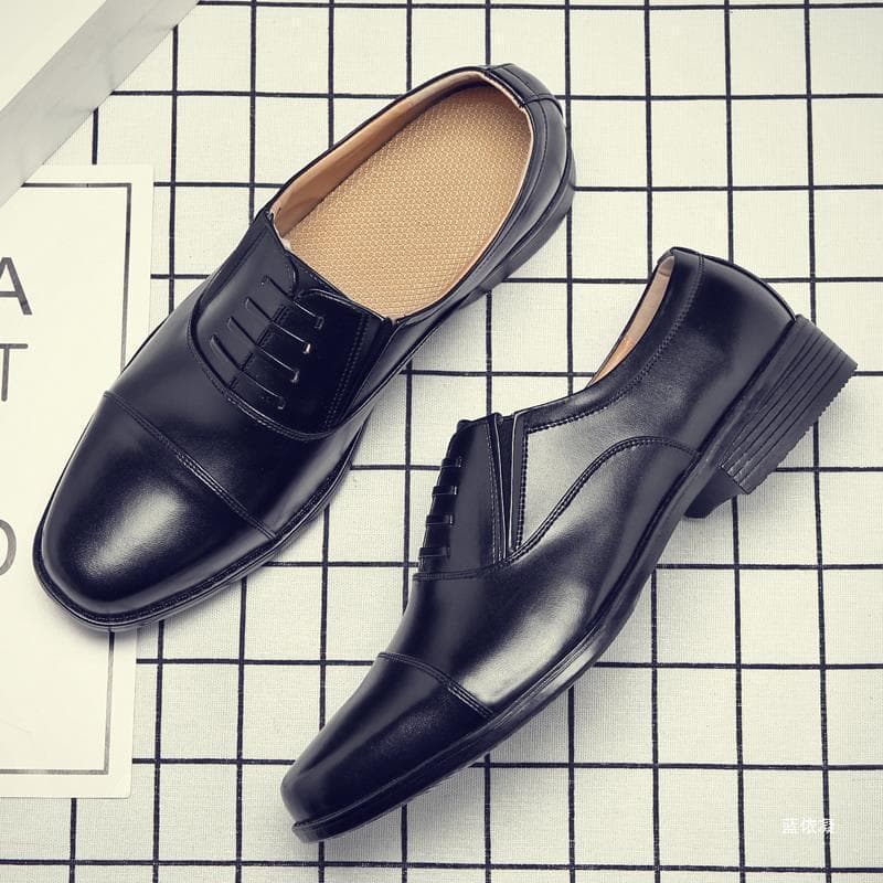 Three-joint Leather Shoes, Officer Leather Shoes, Formal Leather Shoes, Men's Autumn Faux Lace-up Leather Shoes, Men's Pointed Toe Leather Shoes
