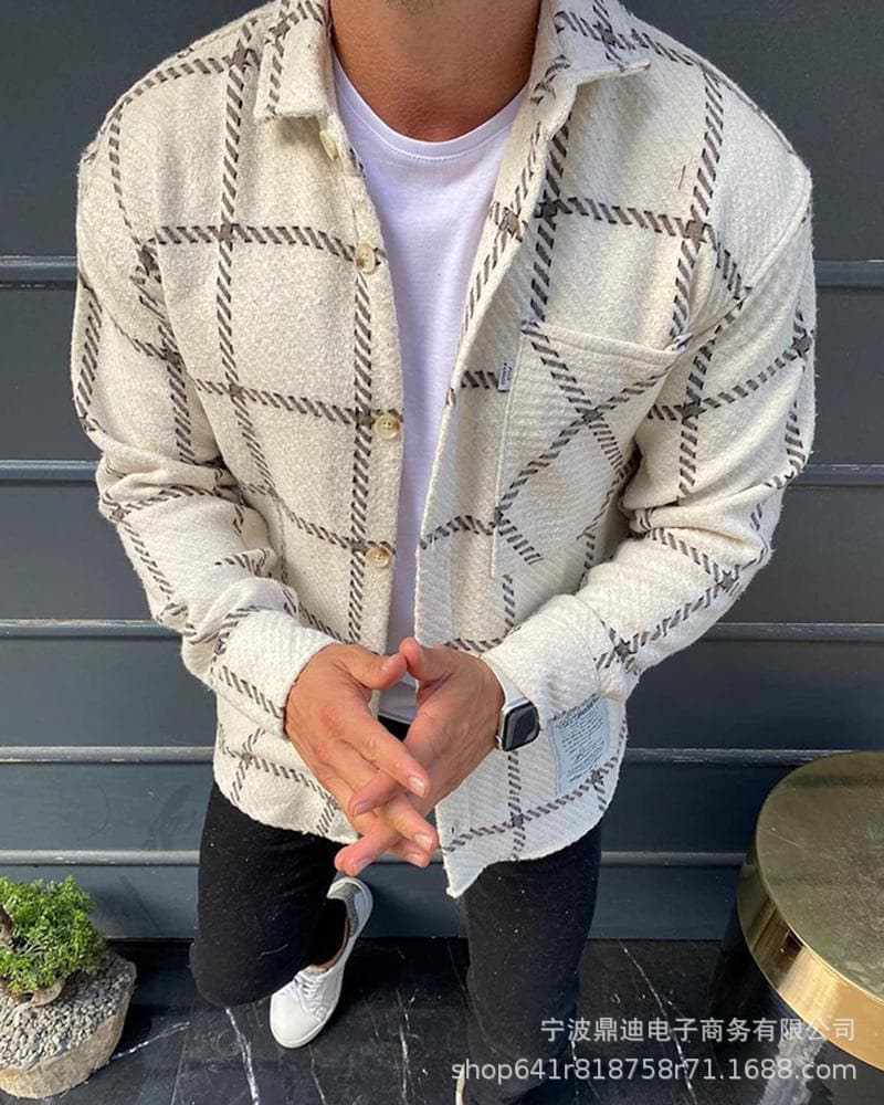2021 Winter Thick Coat Men's Hong Kong Style Trendy Ins New Loose Plaid Casual Jacket Cotton Padded