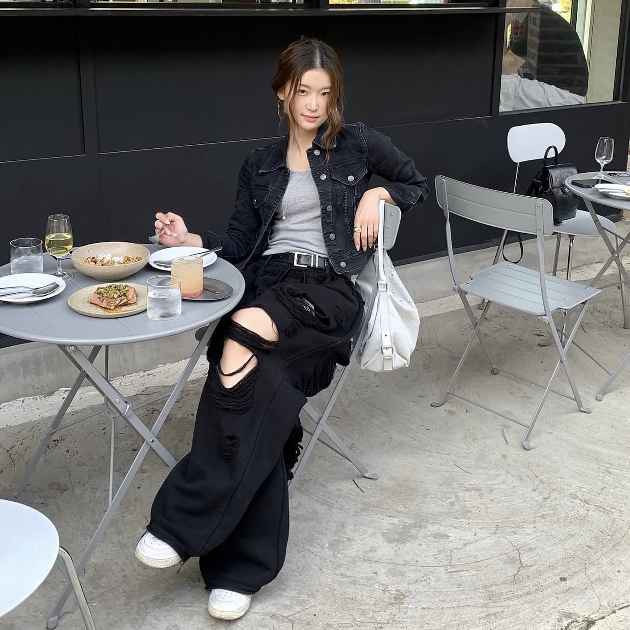 Treemingbird Distressed Ripped Sweatpants Loose Casual Relaxed Fit Dropped Crotch Joggers Jennie Style