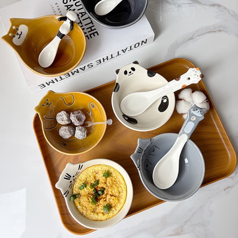 Dried Fruit Plate, Children's Bowl, Household Ceramic Tableware, Small Bowl, Japanese Dessert Cat Bowl, Shiba Inu Bowl, Panda Bowl, Condiment Dish