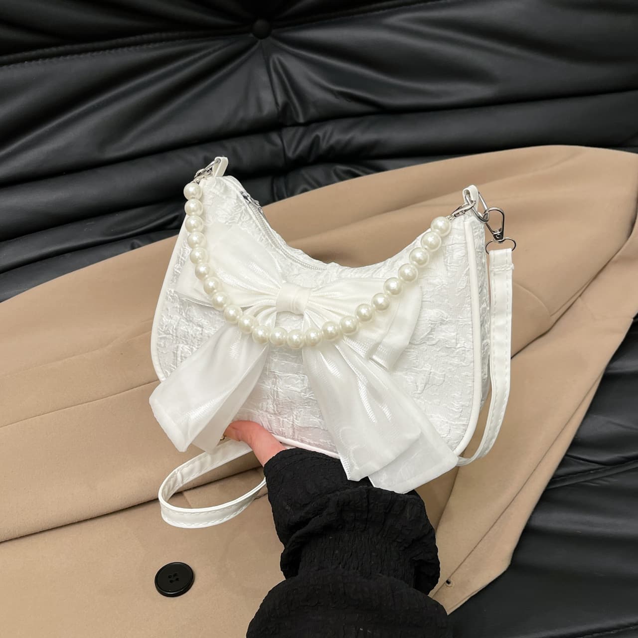 Cute Bow Crossbody Bag for Women, Minimalist Versatile Commuter Shoulder Underarm Bag, Large Capacity Fashion Korean Style Women's Bag