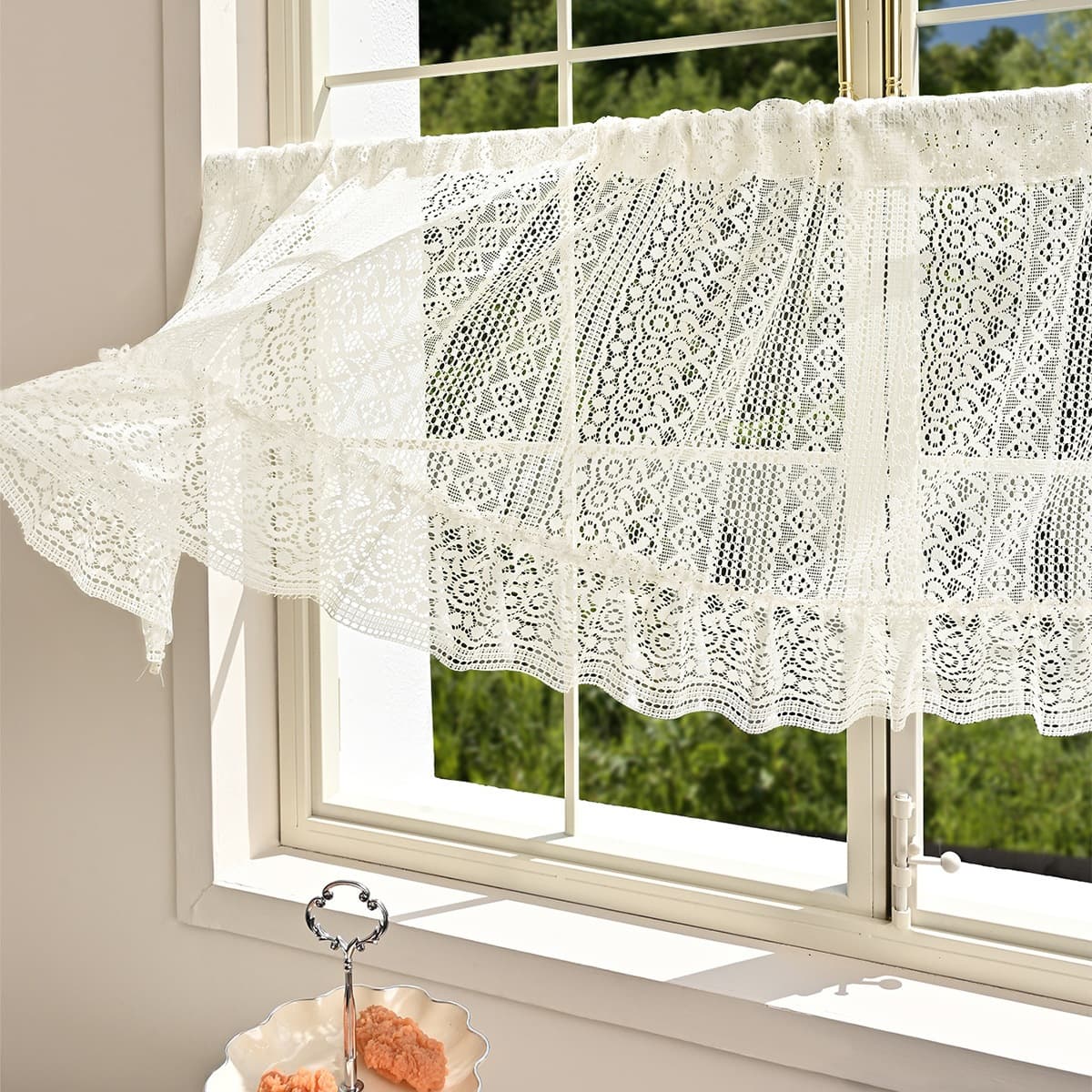 Cross-Border Bohemian Lace Window Sheer Ruffle Edge Rod Pocket Kitchen Divider Curtain Coffee Curtain Short Curtain Export Exclusive