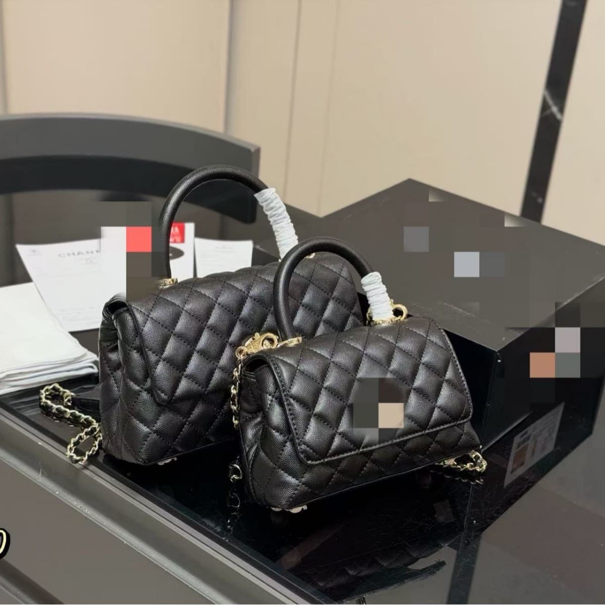 Chanel-style black gold chain diamond-quilted bag, lambskin original-grade benchmark, handle handbag, grain leather