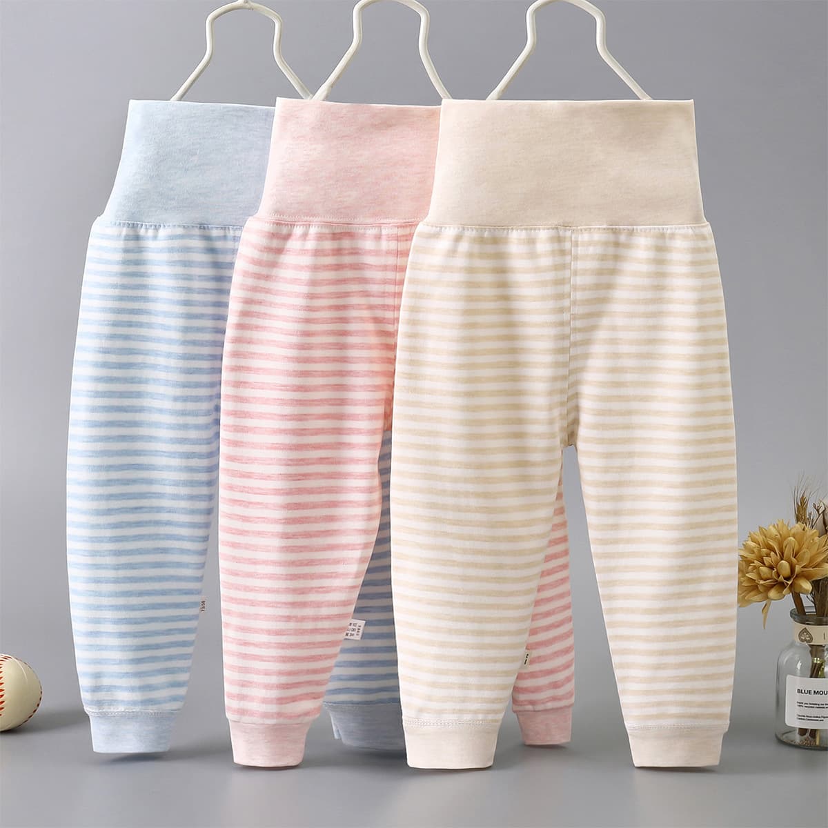 Spring/Autumn Baby High-Waist Belly-Protecting Single-Layer Pants, Infant Colored Cotton Thermal Pants, Newborn Open-Crotch Long Johns, Base Layer Single Long Johns