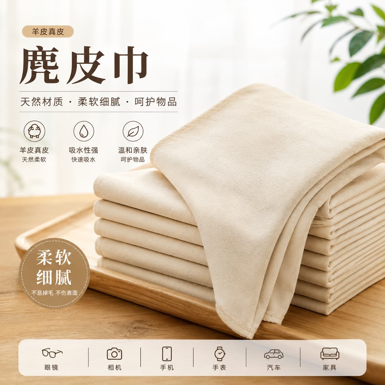 Car washing supplies, suede towel, deerskin towel, absorbent, quick-drying, thickened natural deerskin car wiper, rag, car supplies