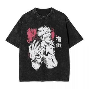 2026 New European and American Anime Fashion Loose Fit Oversized T-Shirt Washed Short Sleeve