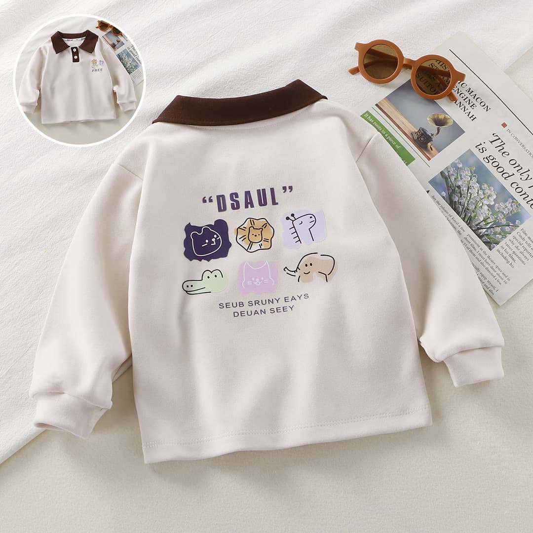 2025 New Polo Shirt Children T-Shirt Long Sleeve Single Piece Boys Top Girls Base Layer German Fleece Trendy Kids Outerwear