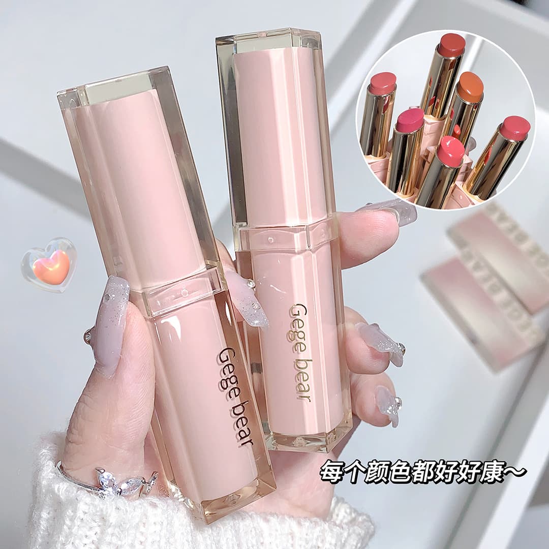 Gege Bear Mirror Surface Lipstick Moisturizing Hydrating Water Light Lip Glaze Lip Mud Lipstick Student Party Makeup Glossy Lipstick