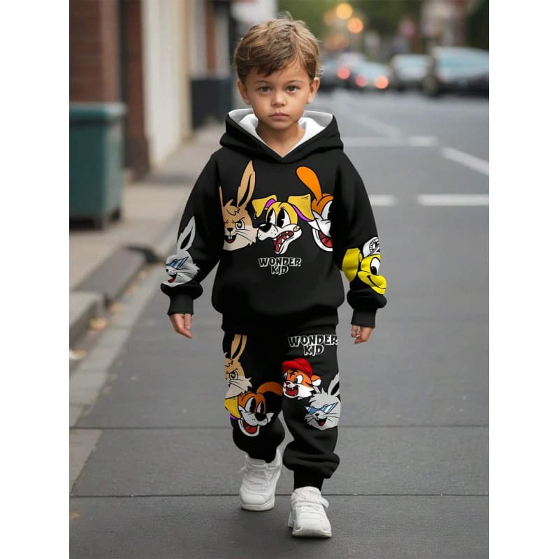 2025 New Trendy Kids Letter Print Casual Hoodie Two-Piece Set for Boys