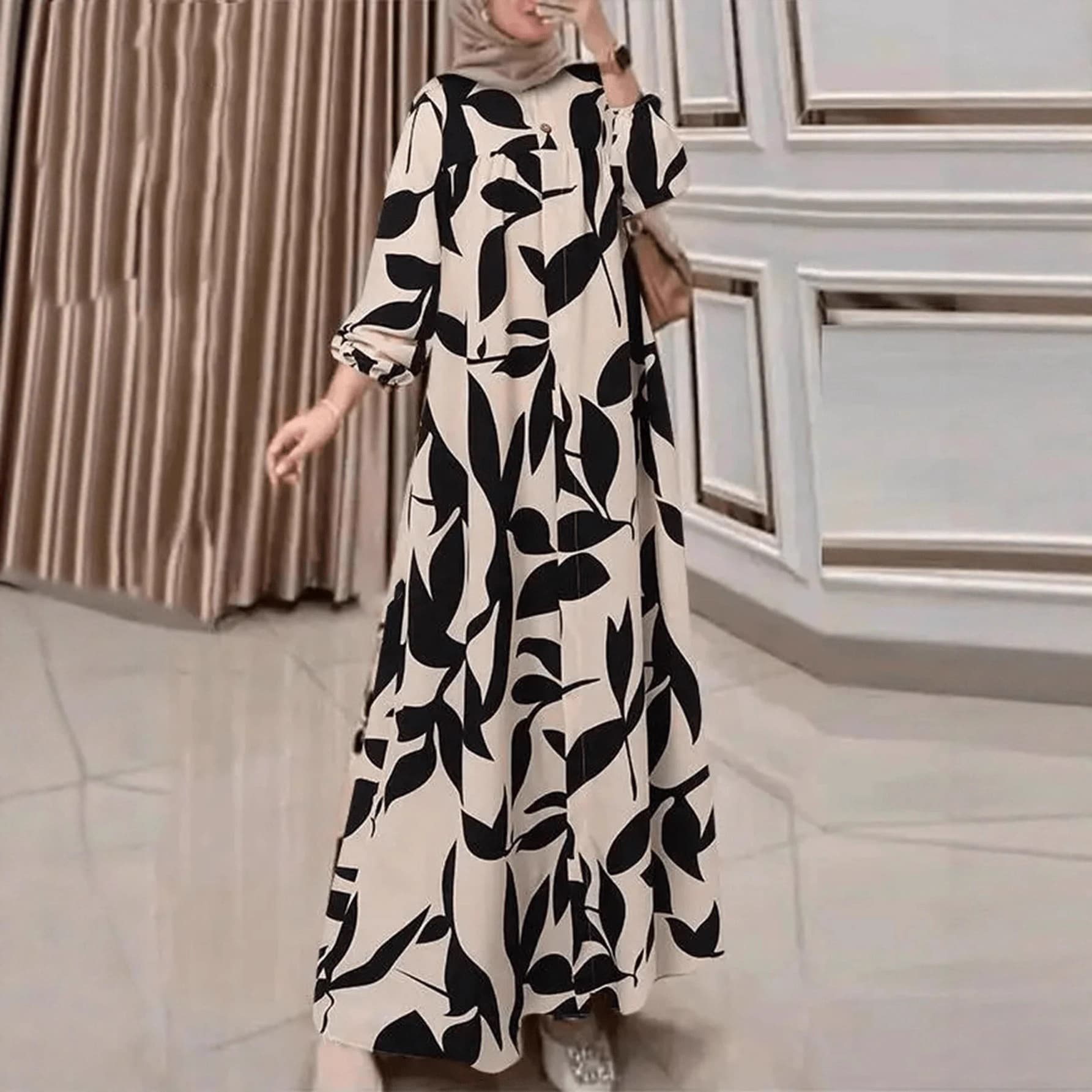Ethnic Women's Dress Amazon New Style Elegant Fashion Floral Print Long Sleeve Dress