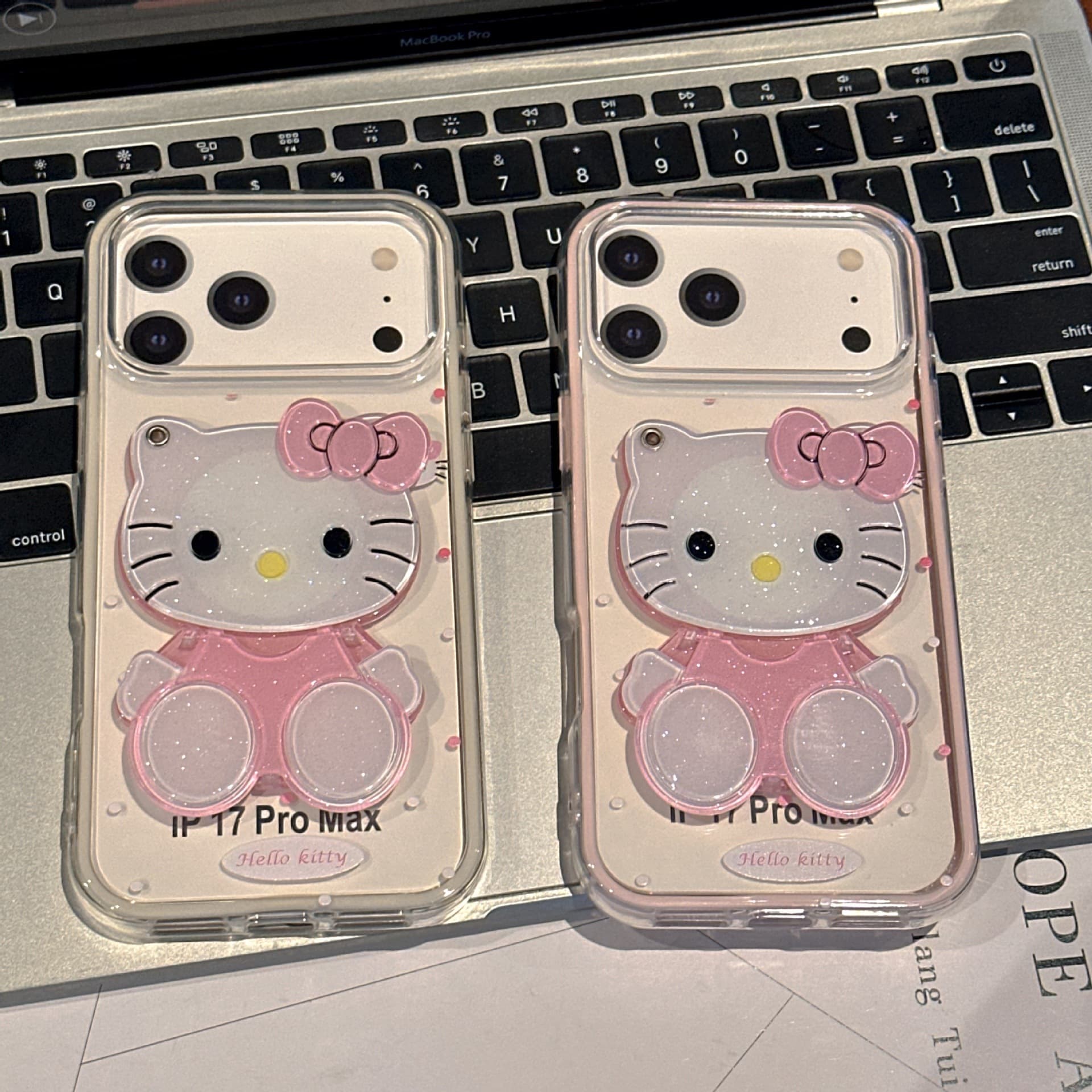 Color-Blocking Two-in-One Polka Dot KT Cat Case for iPhone 17 Pro Max / 16 Pro, 14 / 15 / 13 Cute