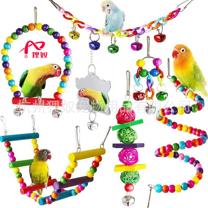 Parrot Toy Set Pet Bird Ladder Swing Ring Suspension Bridge Stand Pole Stand Mirror Bird Cage Accessories