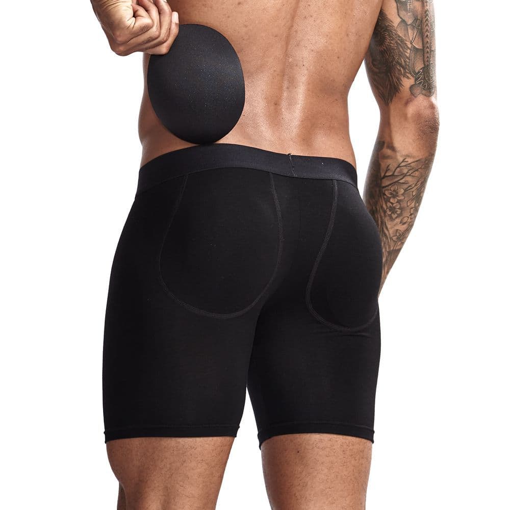 Men's Long Brief Underwear Butt Lifting Removable Cup Pad Anti-friction Leg Cotton Low Waist Breathable Comfortable Shaping