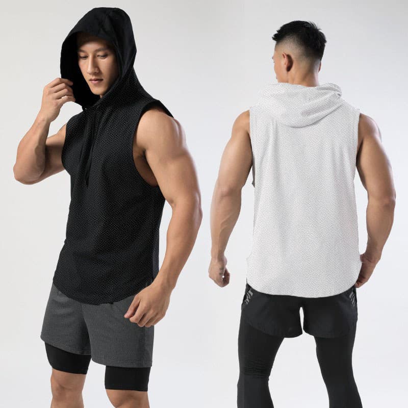 Hooded Vest Men's Sports Summer Sweatshirt Basketball Jersey Sleeveless Tank Top Thin Cutout Undershirt Plus Size