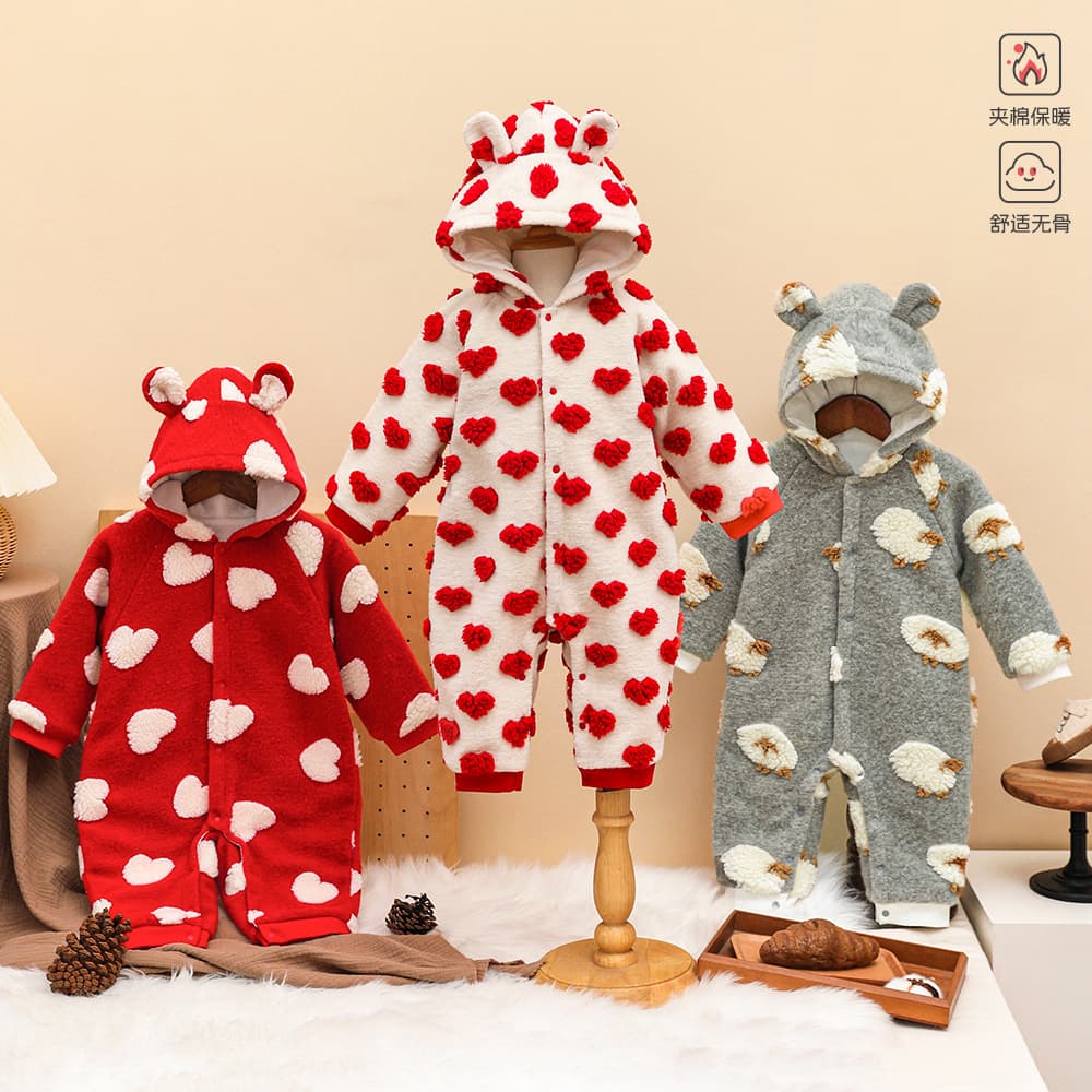 Baby Onesie Long-Sleeve Warm Cotton Bodysuit for Autumn and Winter, Infant Outwear for Small Ages