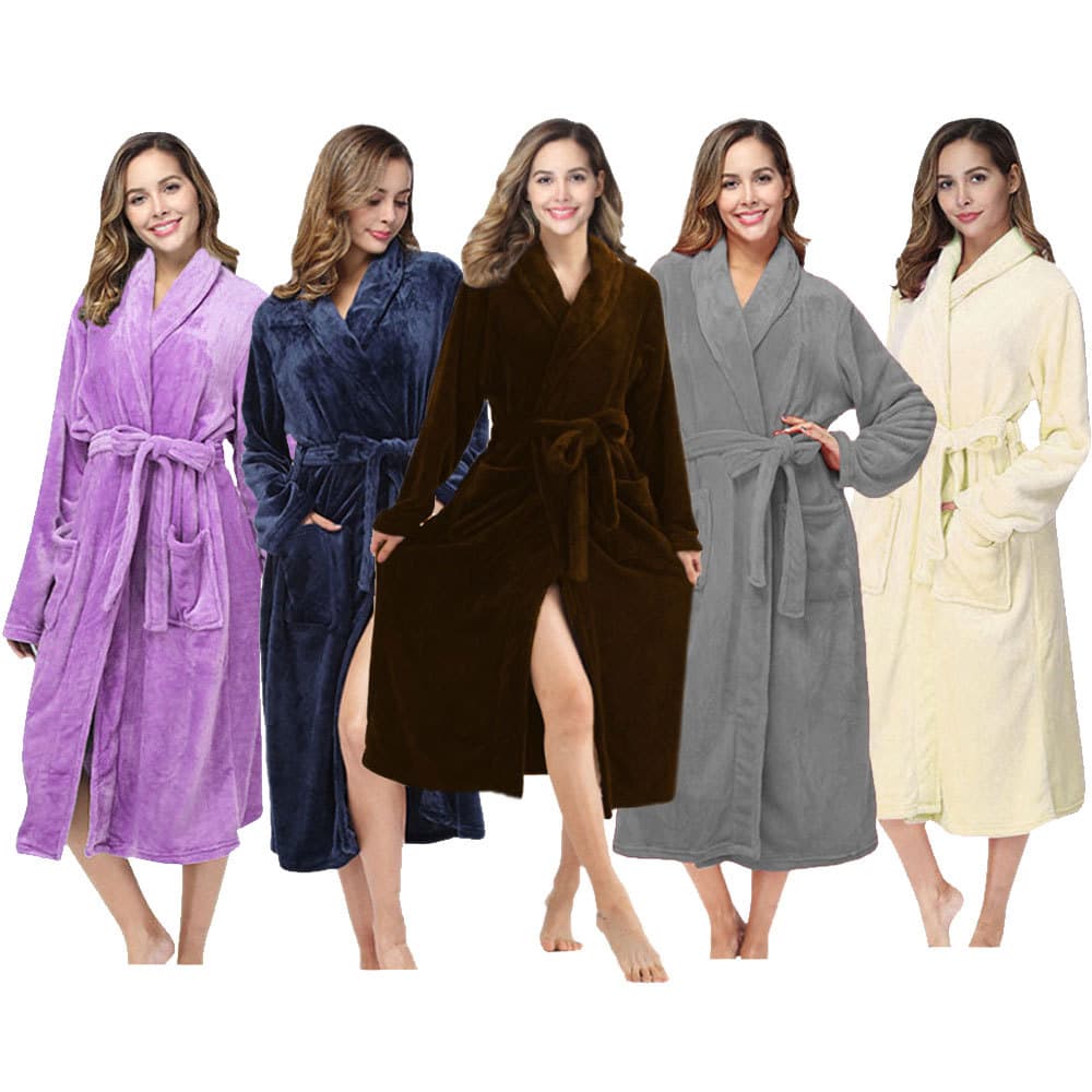 Factory Direct Sale Women's Bathrobe, Warm Autumn and Winter Long Loose Flannel Robe, Thick Solid Color Loungewear, Casual Sleepwear