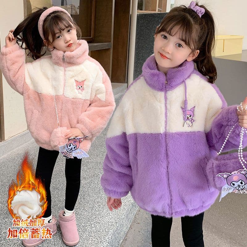 2025 Girls' Winter Fleece-Lined Cotton-Padded Thickened Coat 020, Fleece-Lined Wing Pattern Wool Sweater Jacket