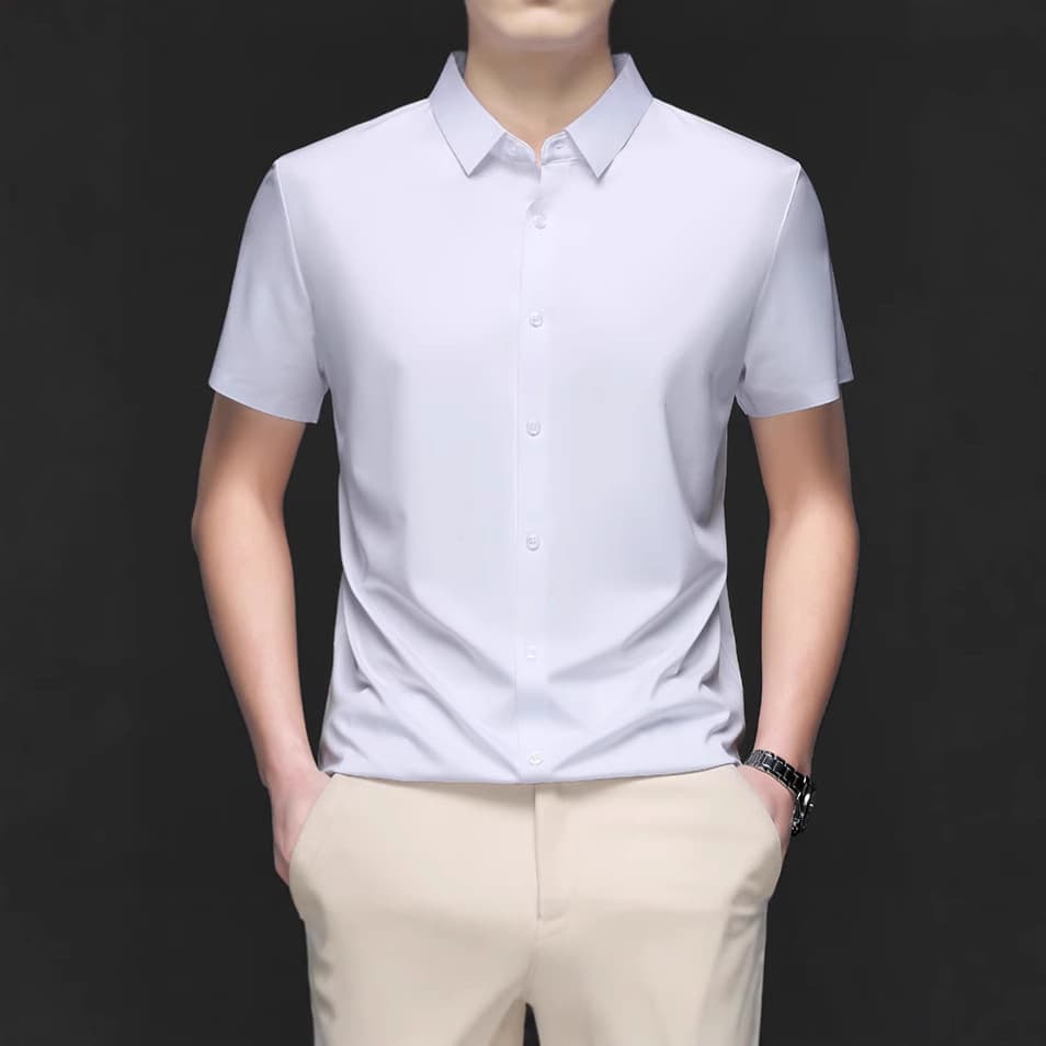 2025 Ice Silk Short-sleeved Shirt Men's Non-marking Non-ironing 2025 Summer New Comfortable Solid Color Shirt Business Casual