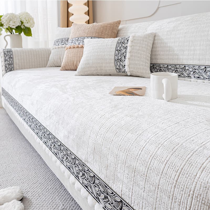 Chenille Sofa Cover Premium Feel Slipcover Simple Modern Throw Cloth All-Season Non-Slip Cushion for Home