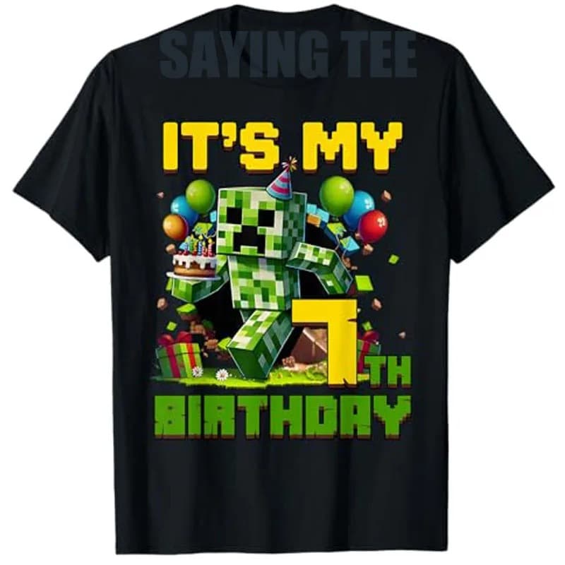 Birthday Boy It's My 7th Birthday 7 Year Old Pixel Gamer T-Shirt